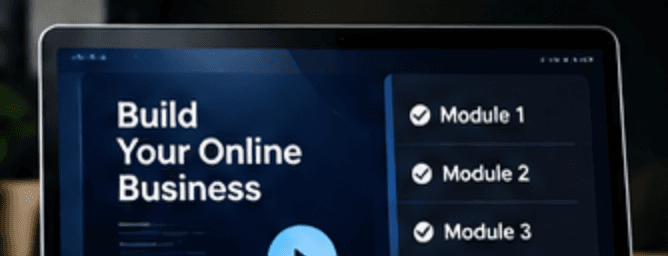 Online course modules on a laptop