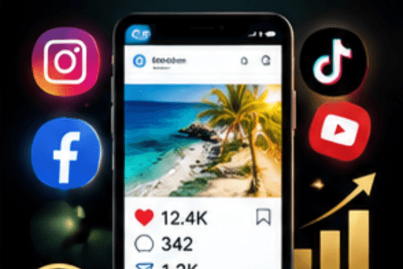 Social media post on a phone with app icons