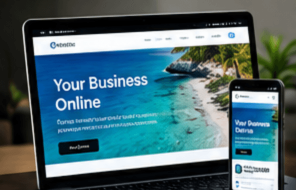 Website design mockup on laptop and phone